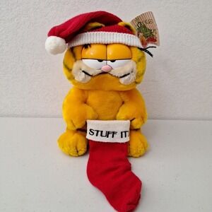 Vintage DAKIN 1981 Garfield Christmas "Stuff It" Santa Plush, Knit Stocking NWT